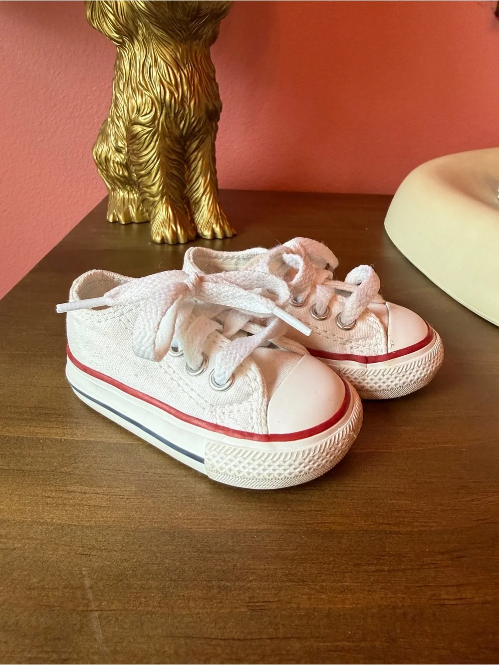 Converse Infant White Canvas Sneakers with Red & Blue Accent